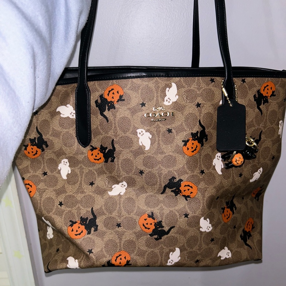 Coach Halloween Bag Charm and Themed Brown Tote Bag